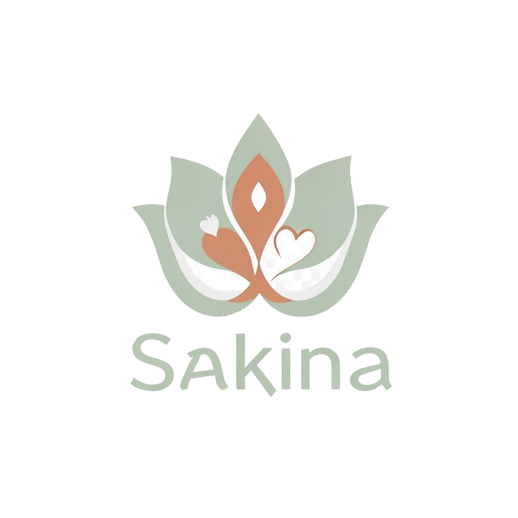 Sakina logo — a stylised blossom in sage green and warm terracotta